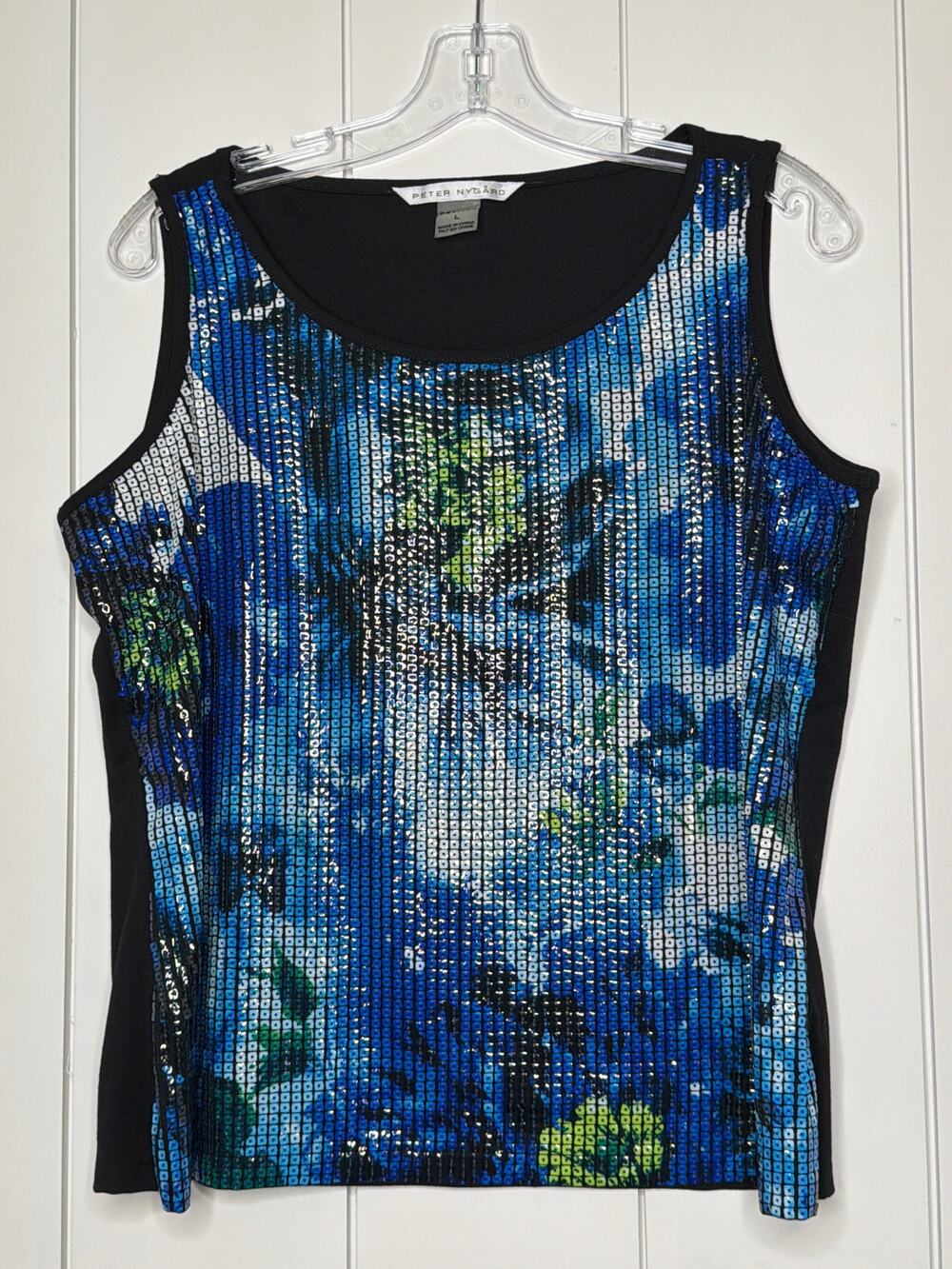 Peter Nygard Blue Green Abstract Sequin Front Tank Top Women’s Large